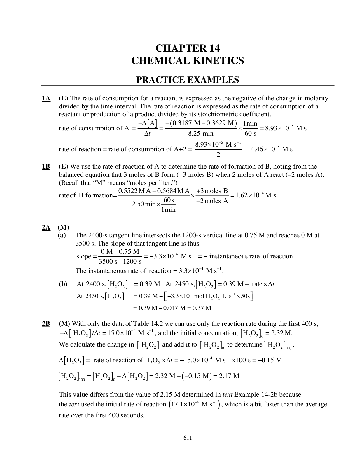 CHEMICAL KINETICS PRACTICE EXAMPLES CHAPTER 14