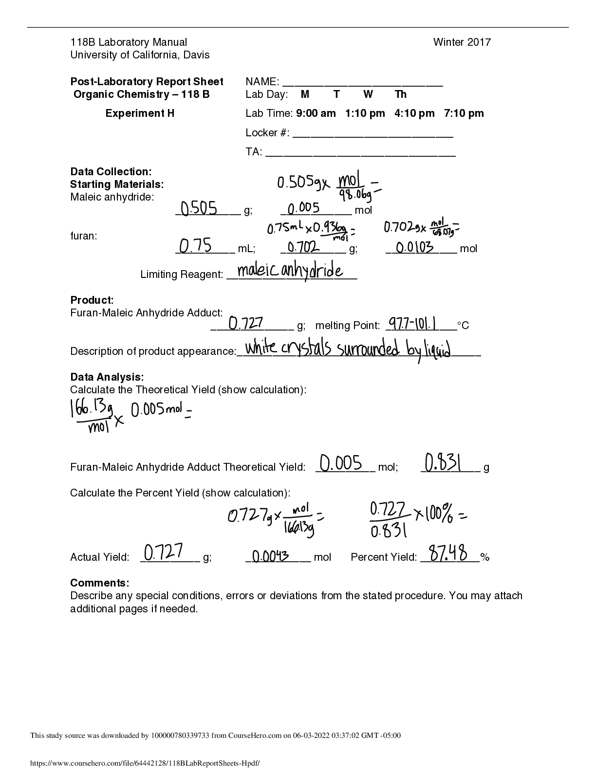 118B Laboratory Manual Experiment H