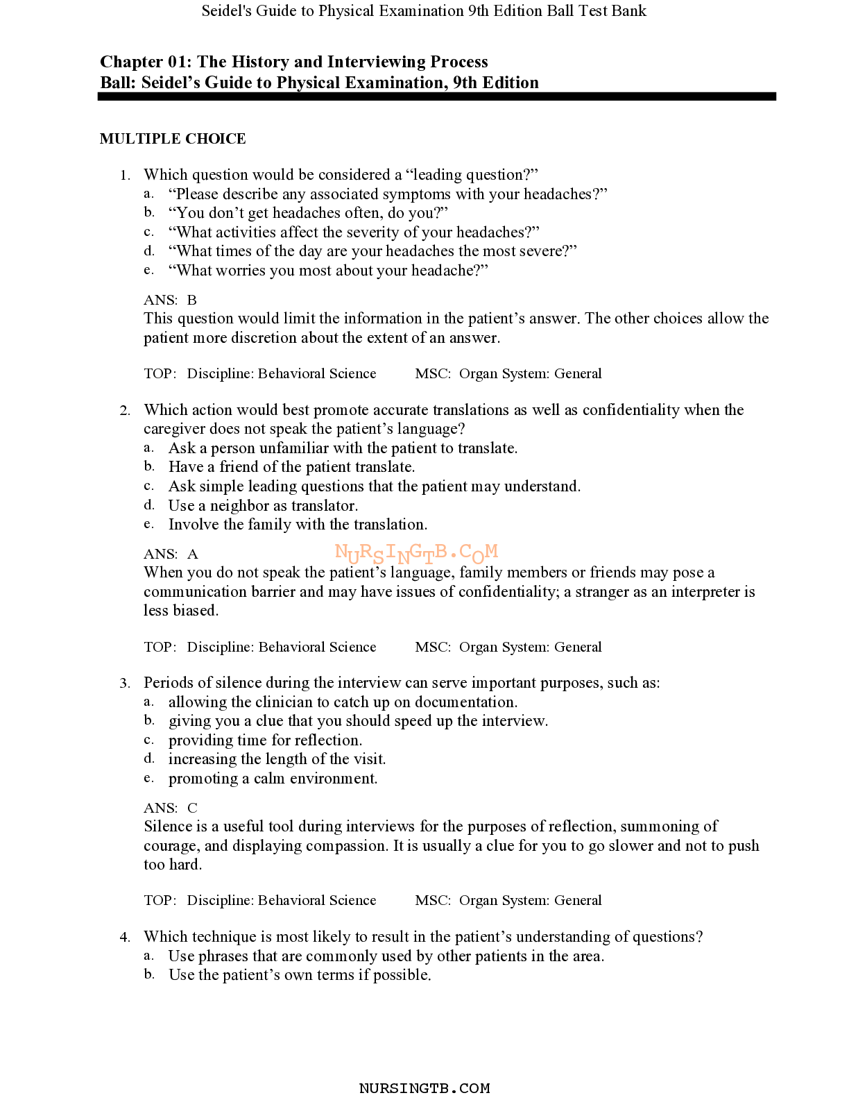 Seidel's Guide to Physical Examination 9th Edition Ball Test Bank