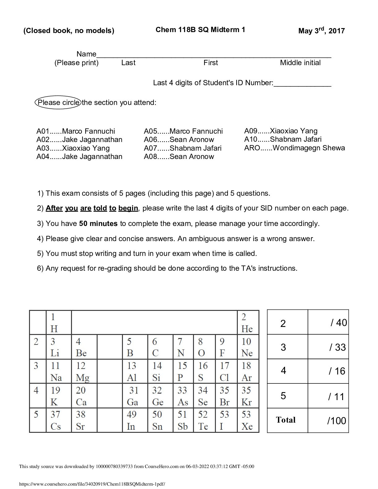 Chem 118B SQ Midterm 1  May 3rd, 2017