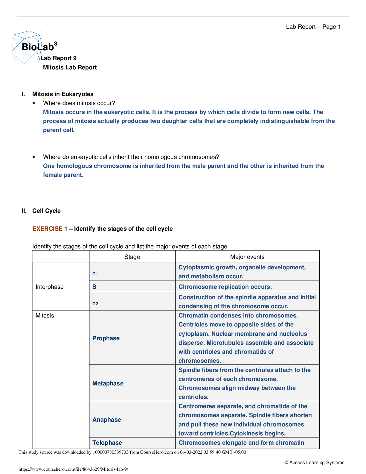 Lab Report 9 Mitosis Lab Report