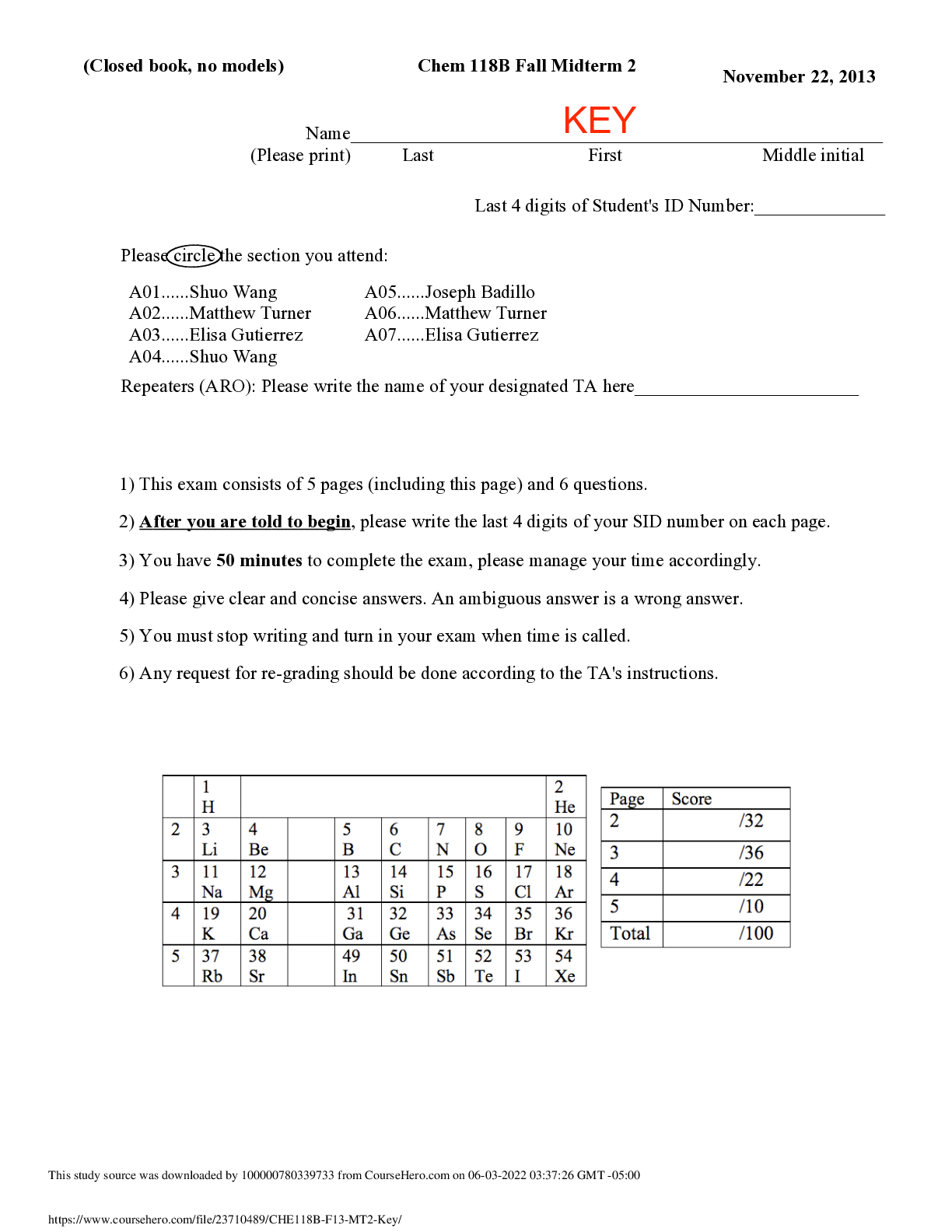 Chem 118B Fall Midterm 2 November 22, 2013