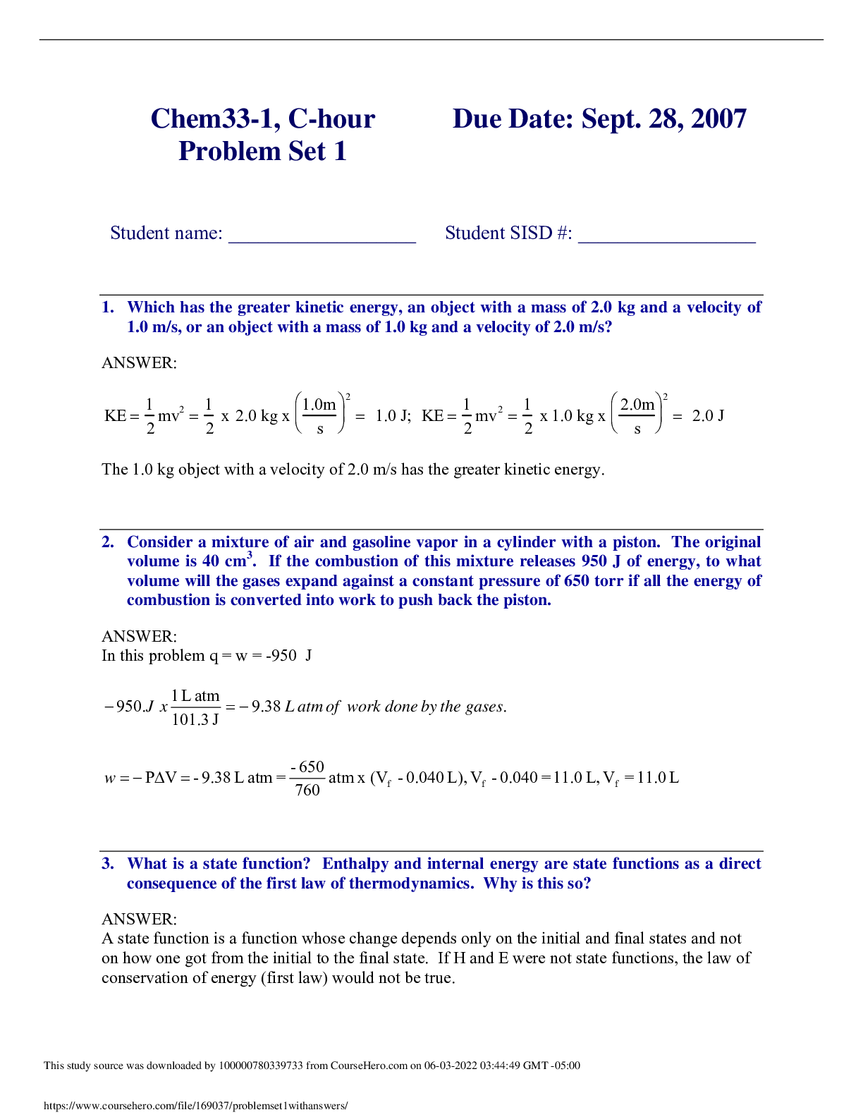 Chem33-1, C-hour Problem Set 1