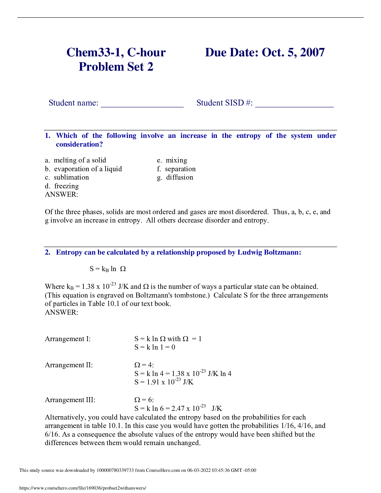 Chem33-1, C-hour Problem Set 2