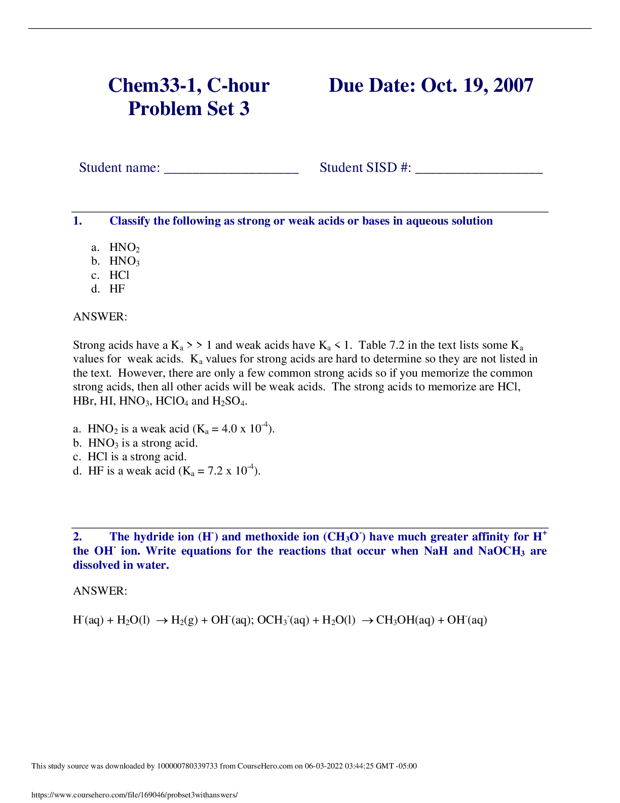 Chem33-1, C-hour Problem Set 3