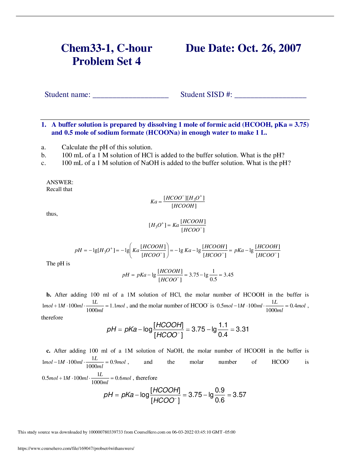 Chem33-1, C-hour Problem Set 4