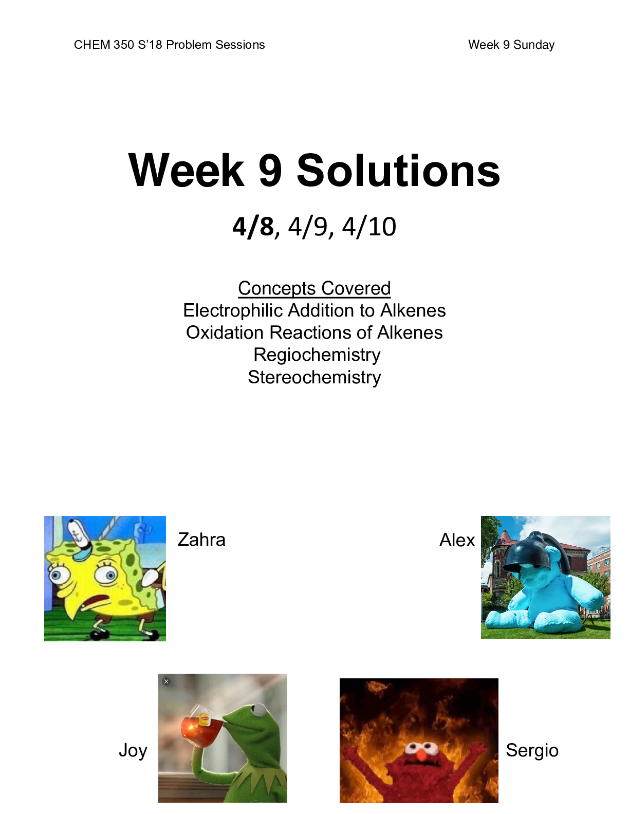 CHEM 350 S’18 Problem Sessions  Week 9 Solutions