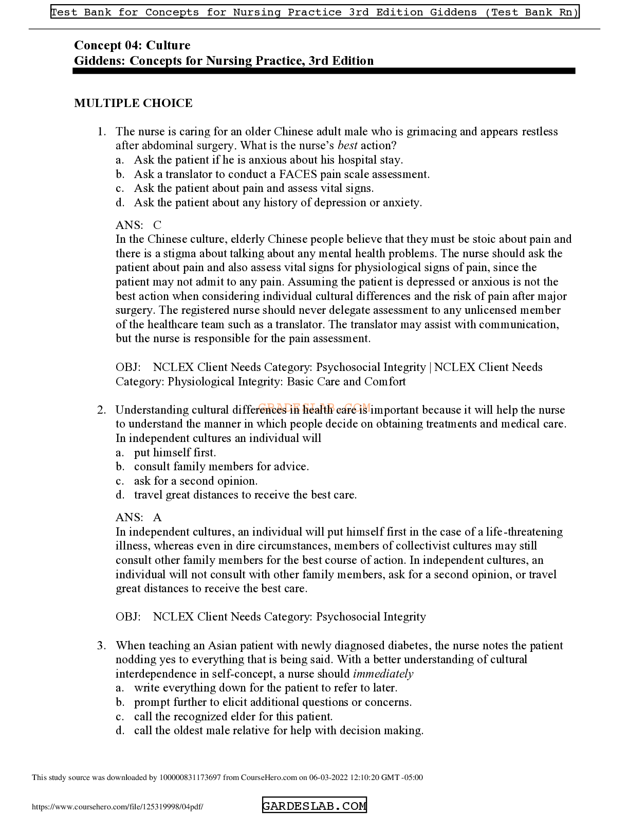Concept 04: Culture Giddens: Concepts for Nursing Practice, 3rd Edition