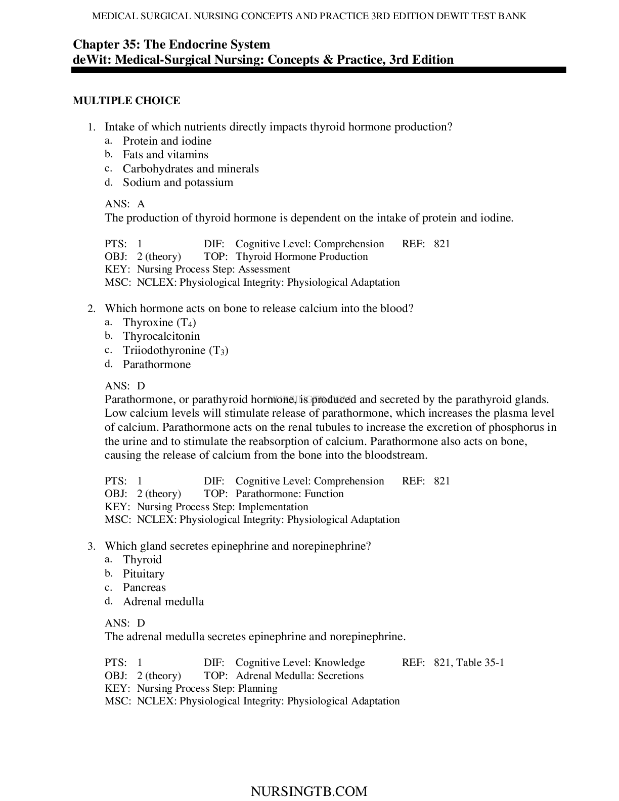 Chapter 35: Endocrine System – Medical-Surgical Nursing Test Bank
