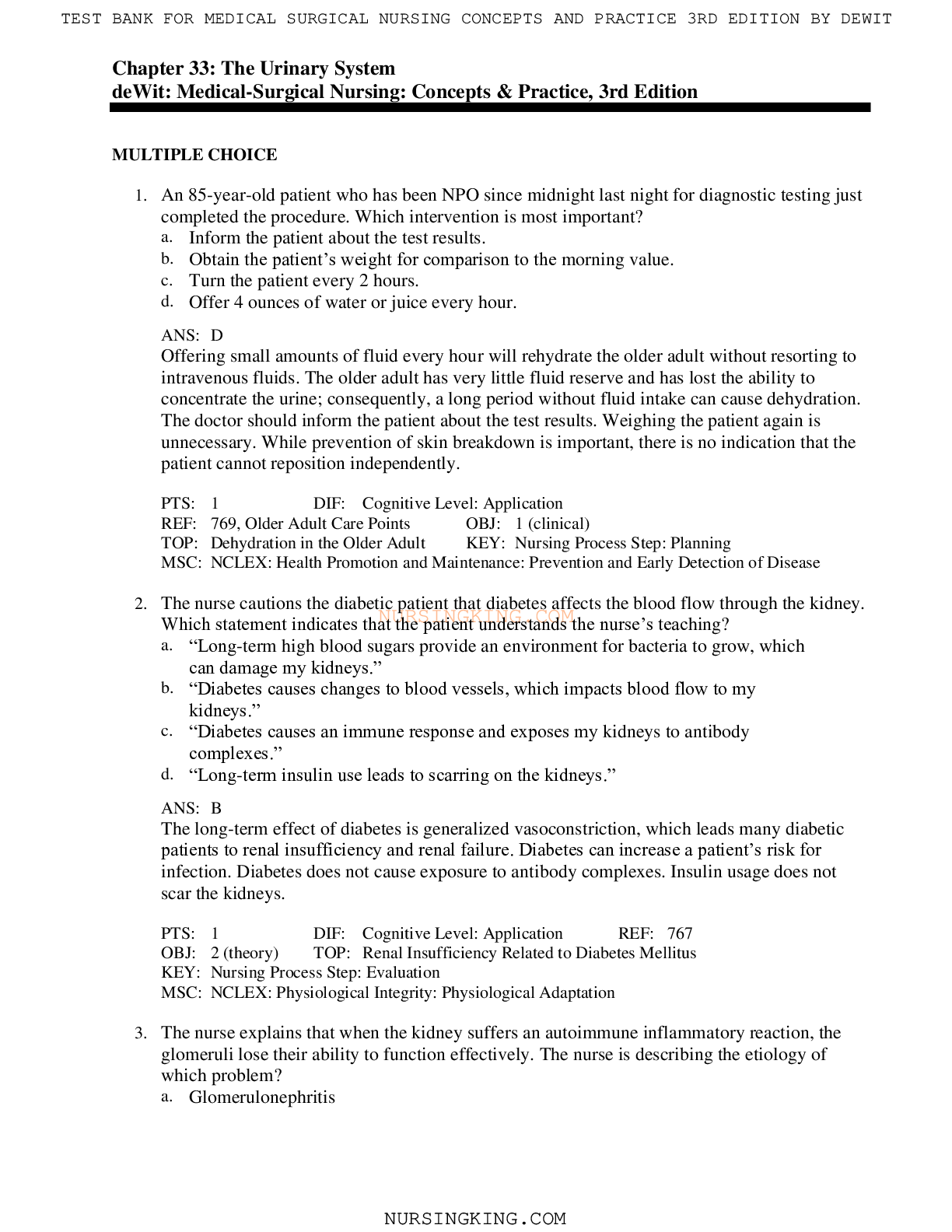 Chapter 33: The Urinary System : Medical-Surgical Nursing
