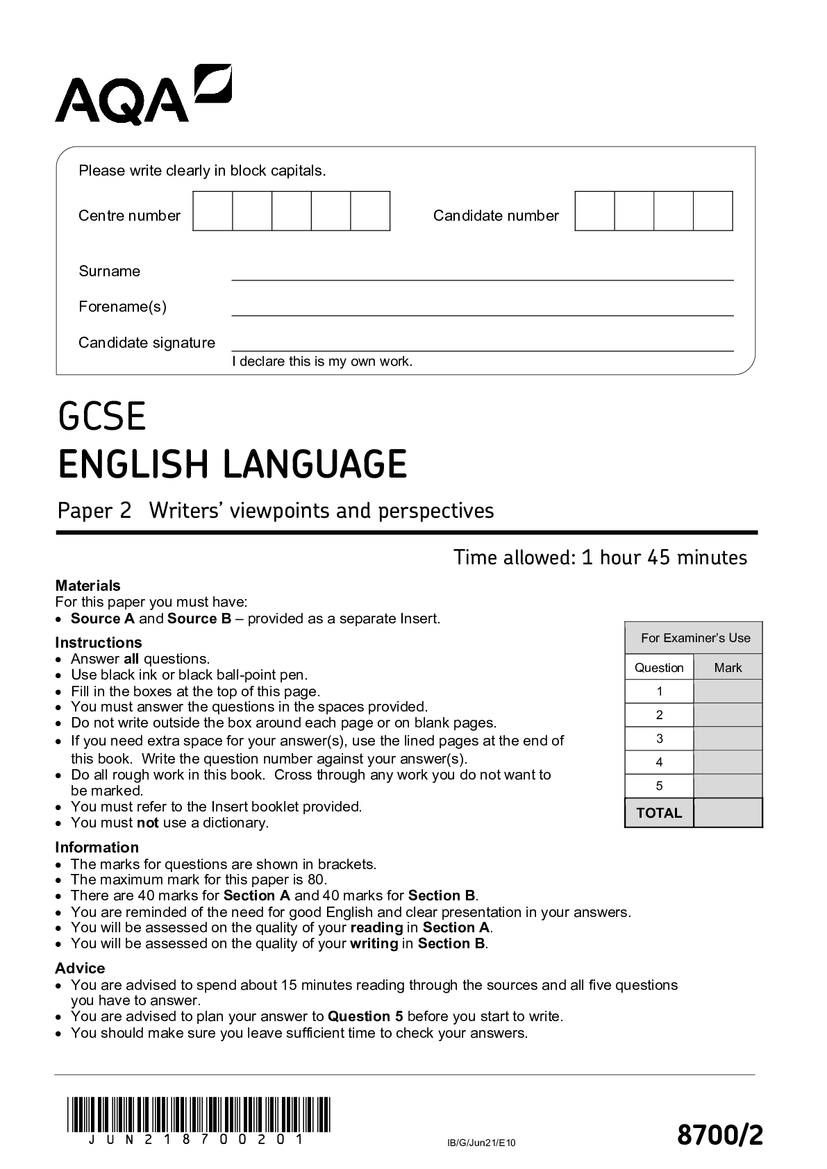 GCSE ENGLISH LANGUAGE Paper 2 Writers’ viewpoints and perspectives