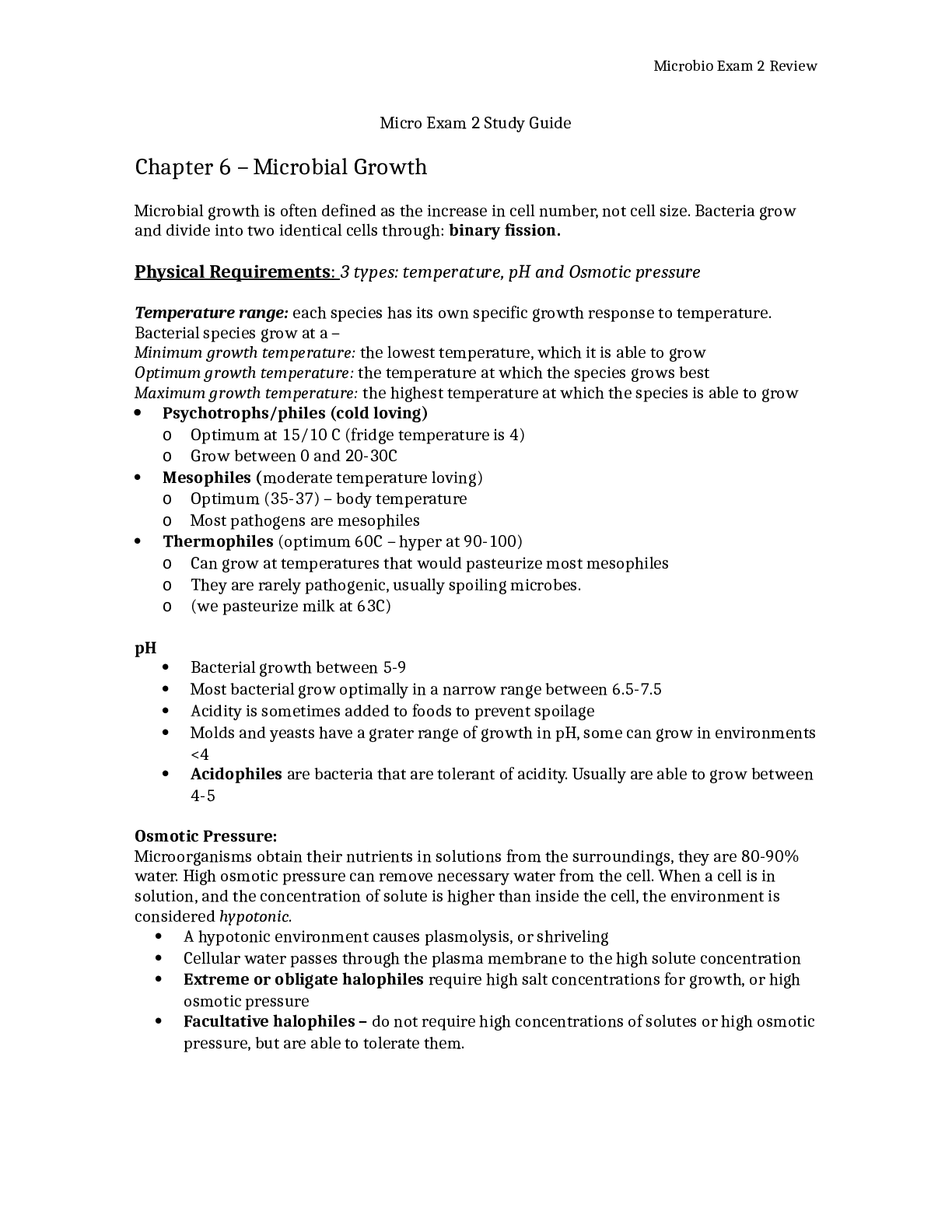 Micro Exam 2 Study Guide Review