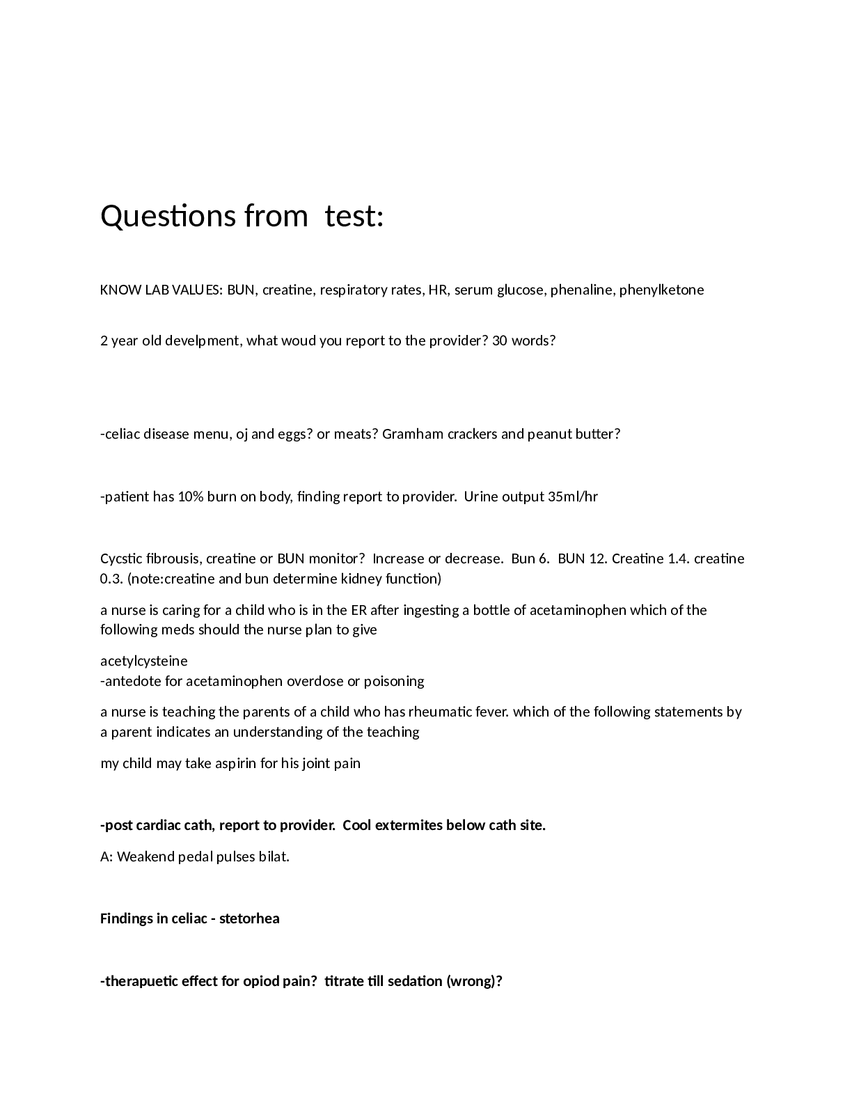 PEDS ATI PROCTORED STUDY NOTES