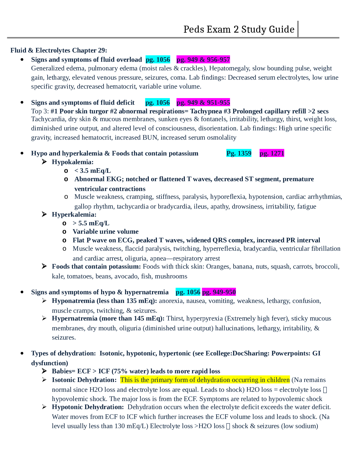 Peds Exam 2 Study Guide