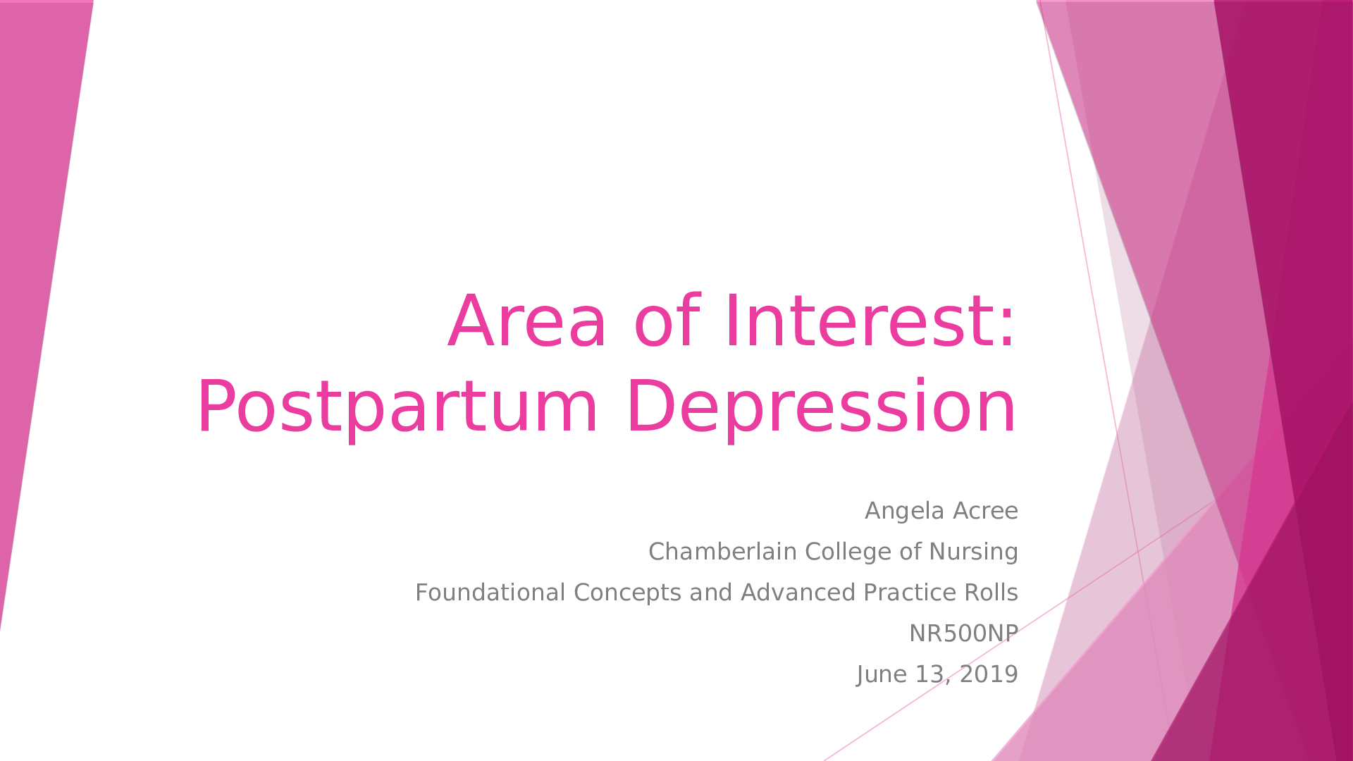 Postpartum Depression Chamberlain College of Nursing Foundational Concepts and Advanced Practice Rolls NR500NP
