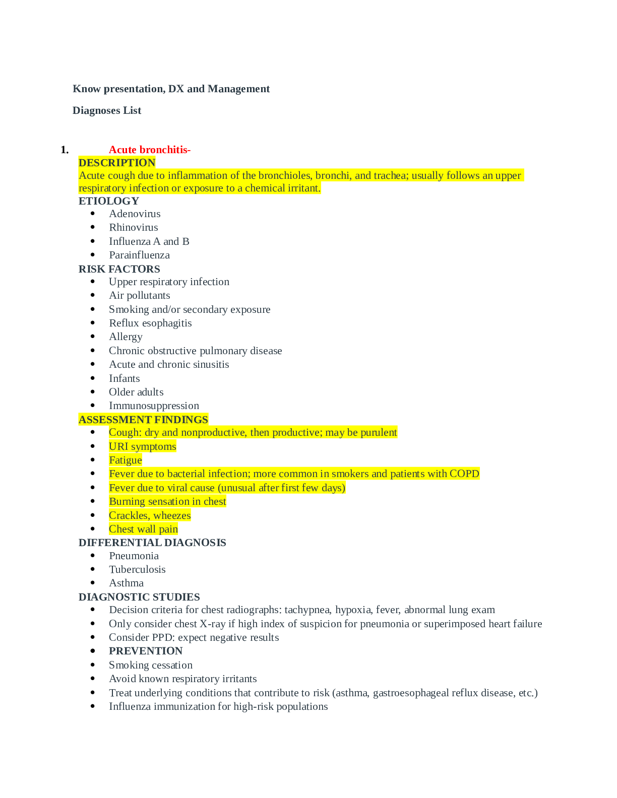 Know presentation, DX and Management Diagnoses List VISE 25
