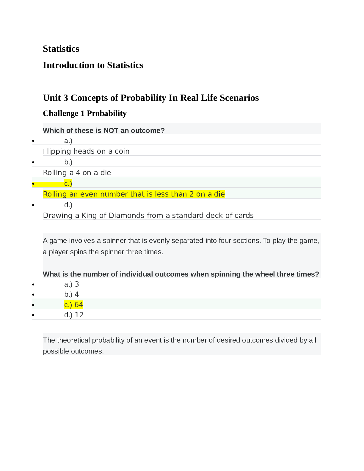 Unit 3 Concepts of Probability In Real Life Scenarios (Introduction to Statistics)