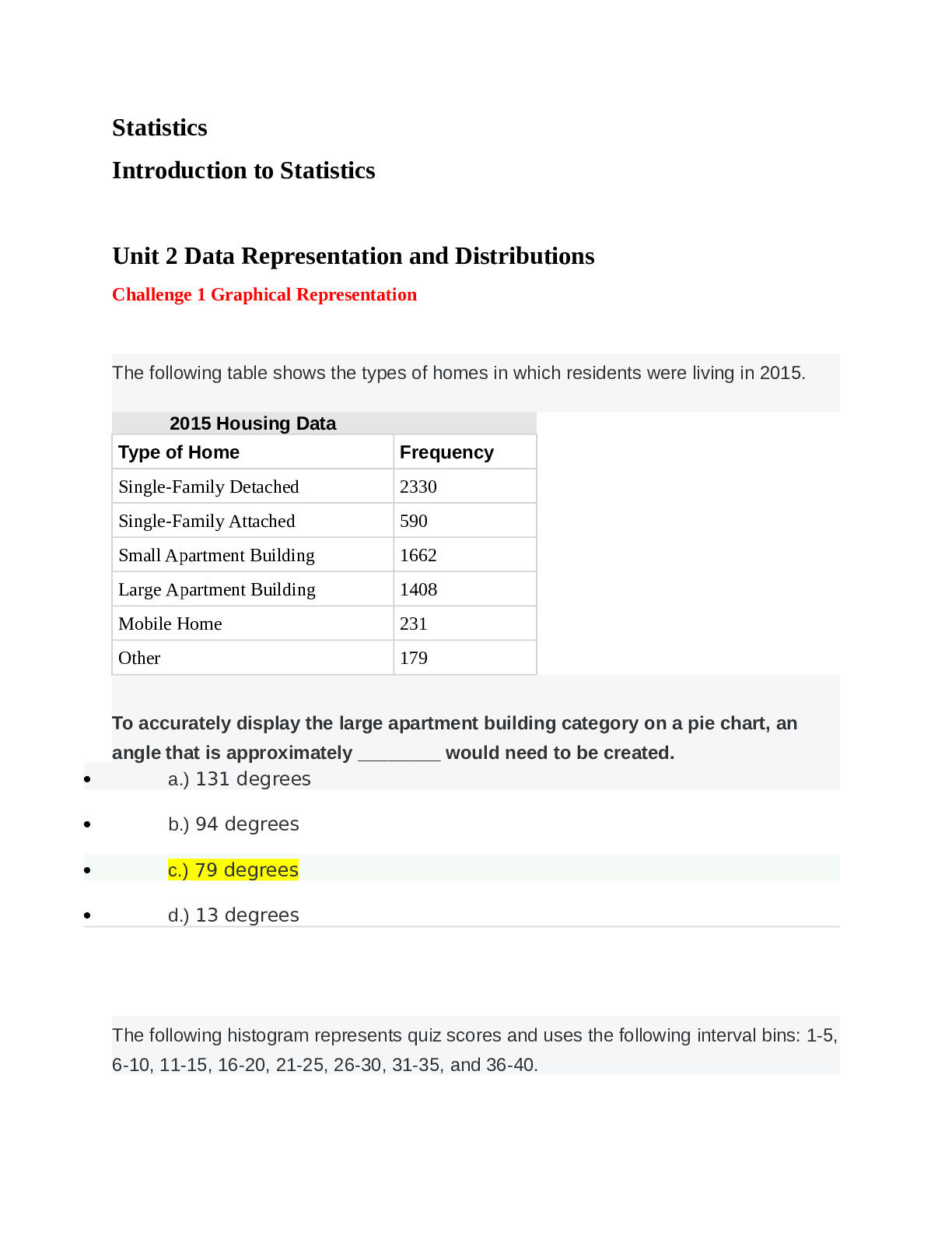 Introduction to Statistics Unit 2 Data Representation and Distributions