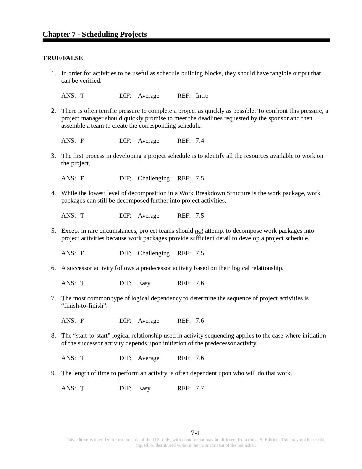 Chapter 7 - Scheduling Projects