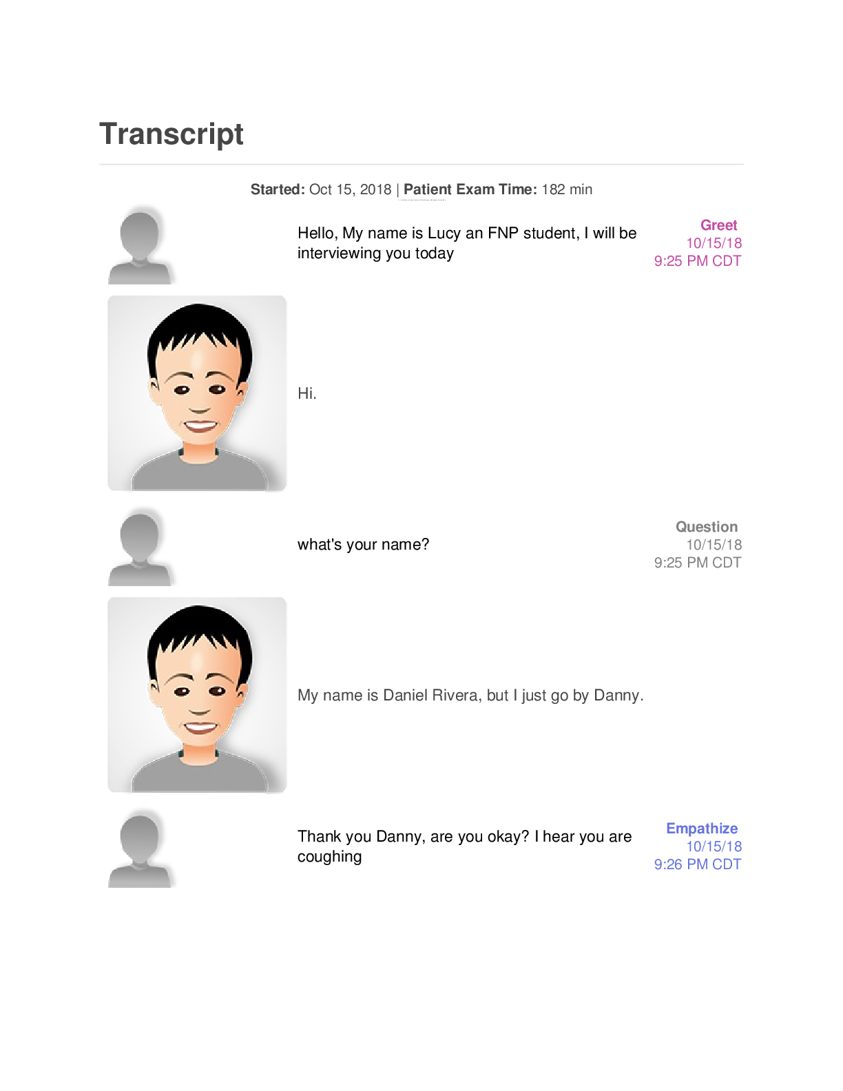 Shadow health pediatric transcript