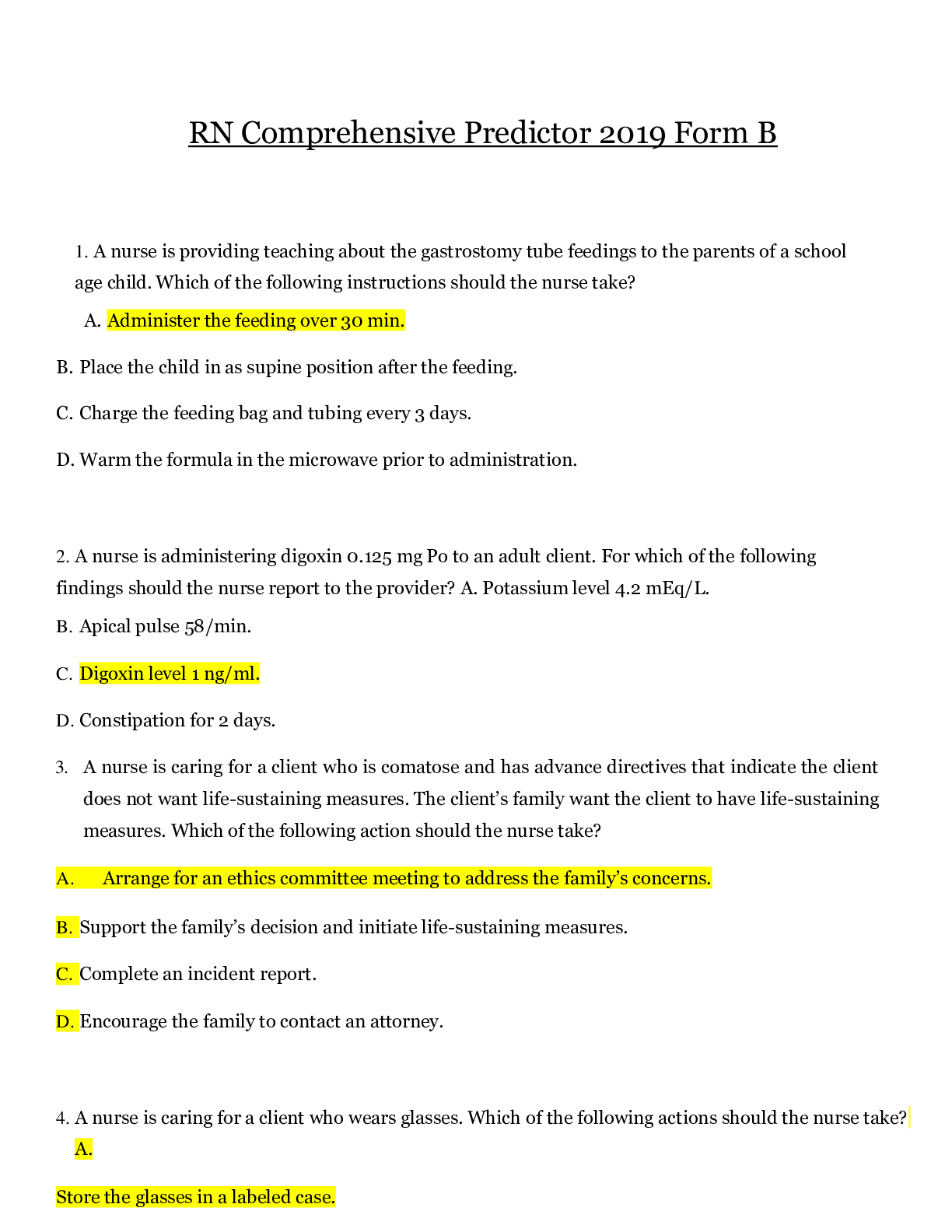 RN Comprehensive Predictor 2019 Form B