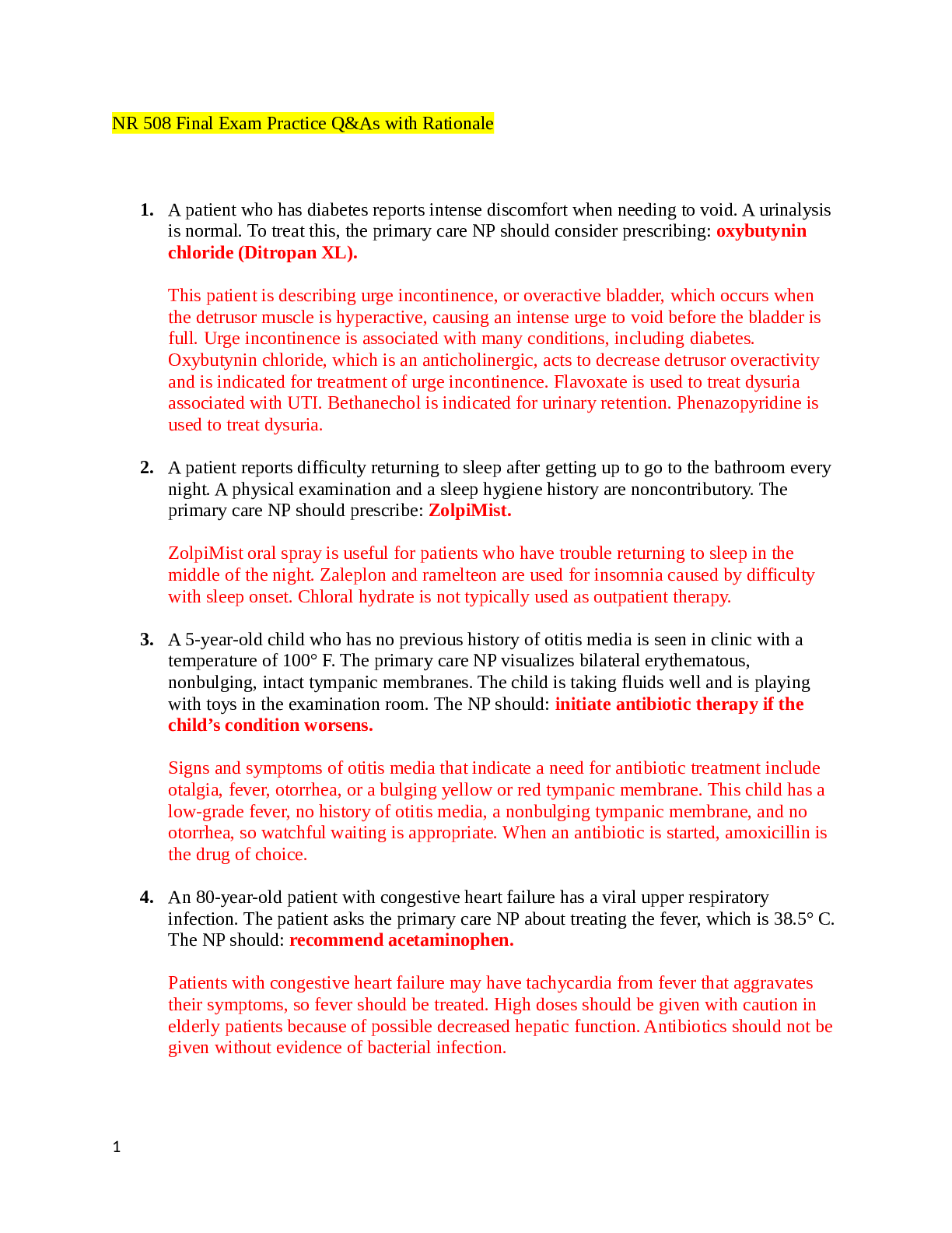 NR 508 Final Exam Practice Q&As with Rationale