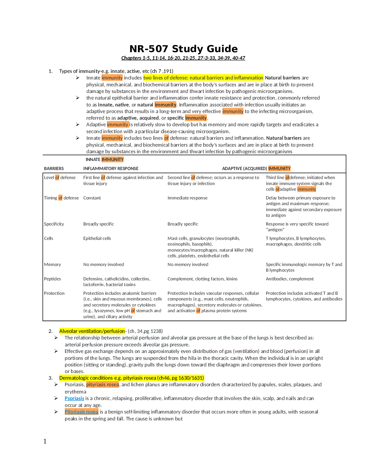 NR-507 Study Guide (Chapters 1-5, 11-14, 16-20, 21-25, 27-3-33, 34-39, 40-47)