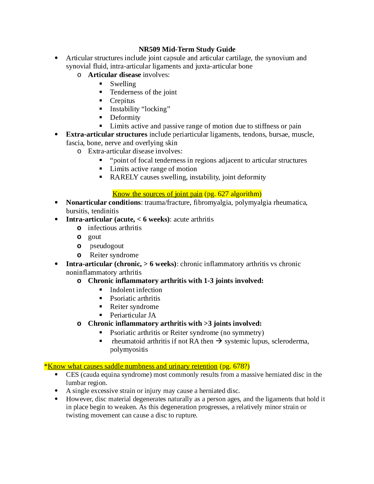 NR509 Mid-Term Study Guide Revised (New)