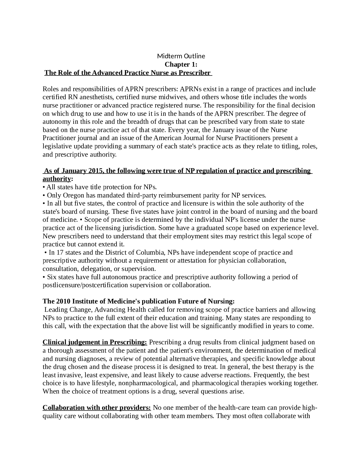 NP NR508 Pharm Midterm Outline