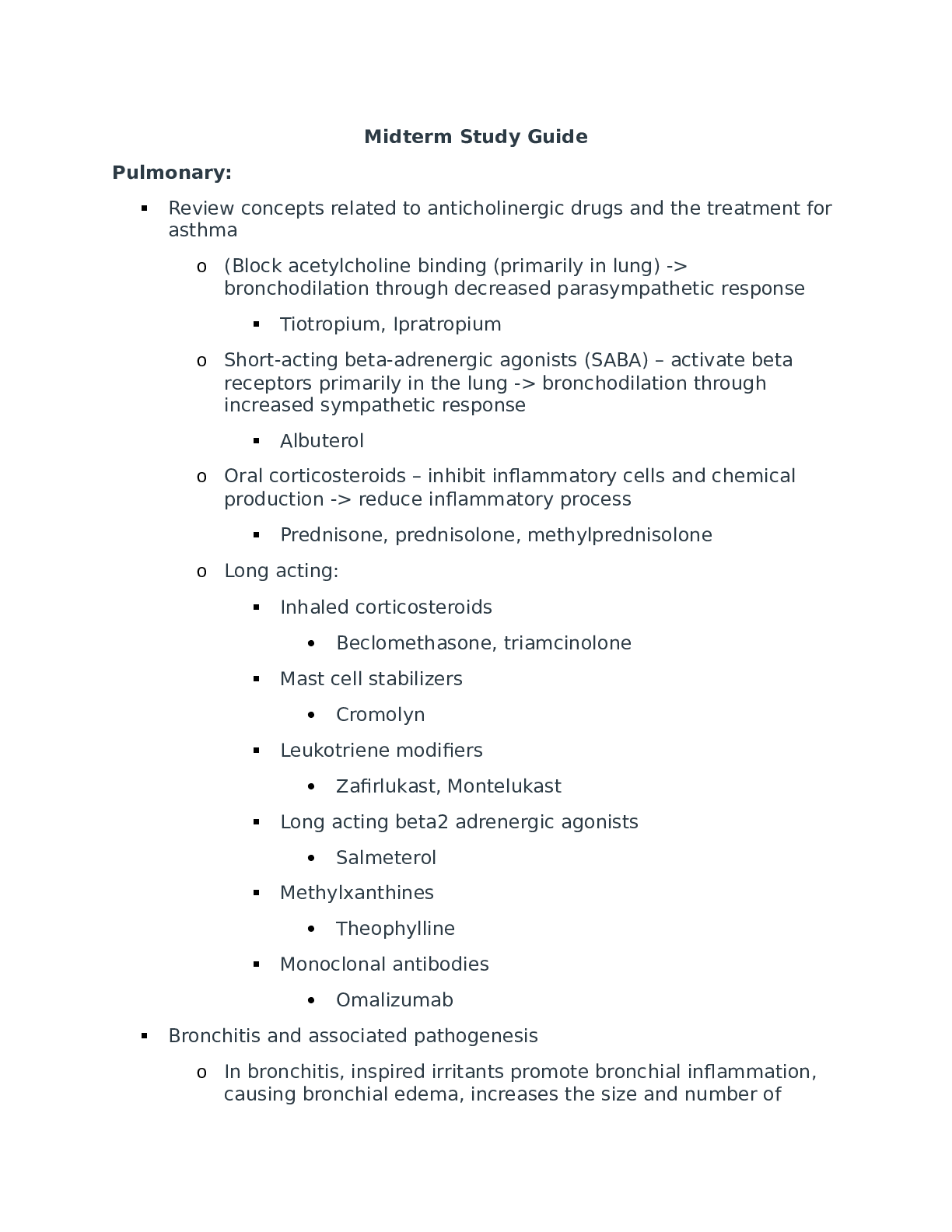 Midterm Pulmonary Study Guide