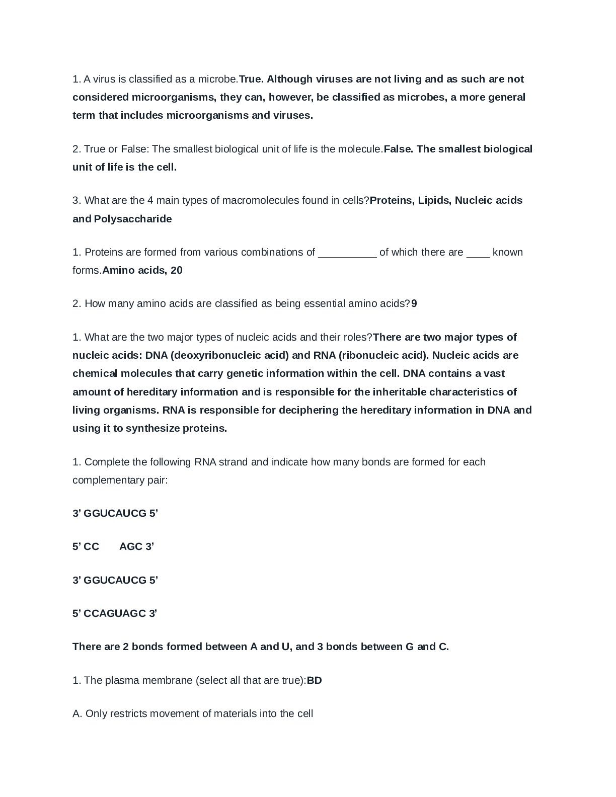 Microbiology Exam answers