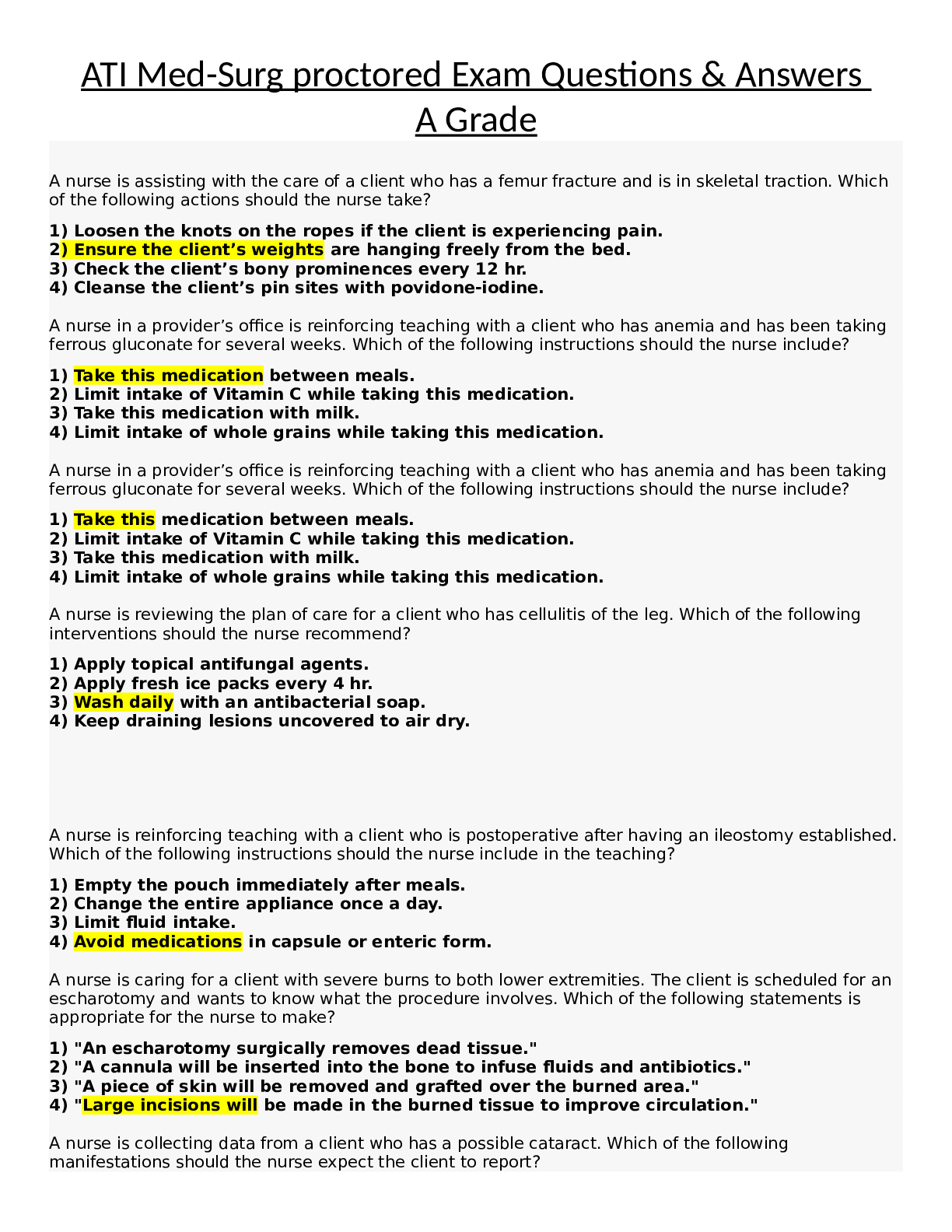 ATI Med-Surg Proctored Exam 2020 (Question and Answers)