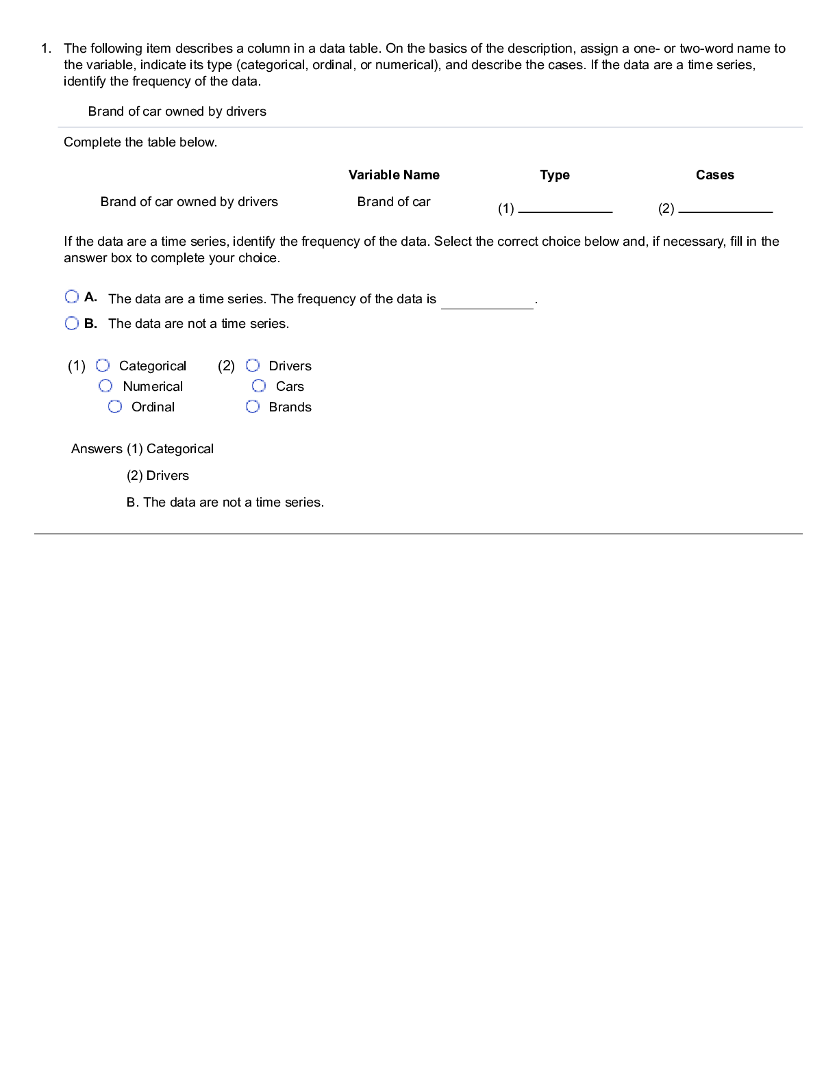 The following item describes a column in a data table ... Studanswers