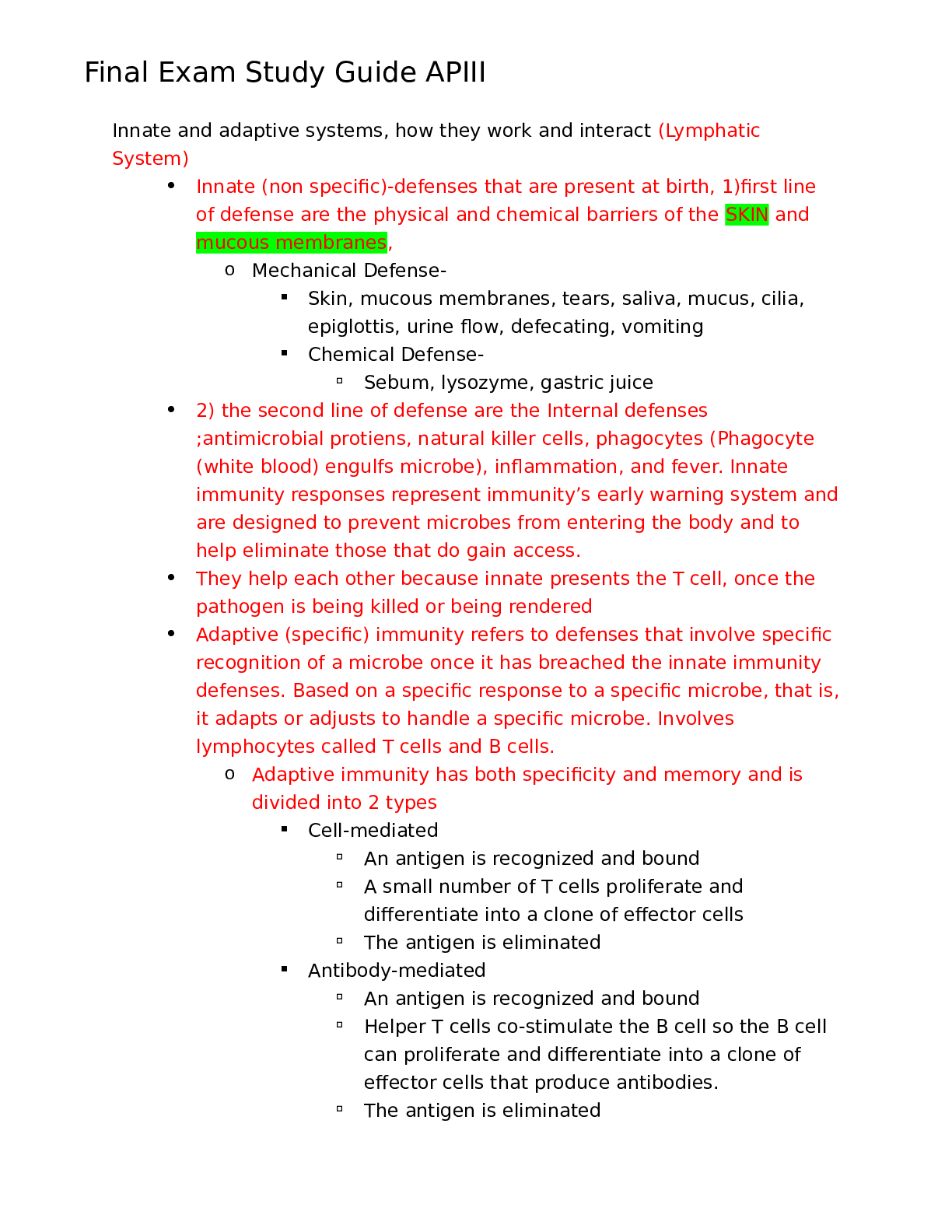 Final Exam Study Guide APIII