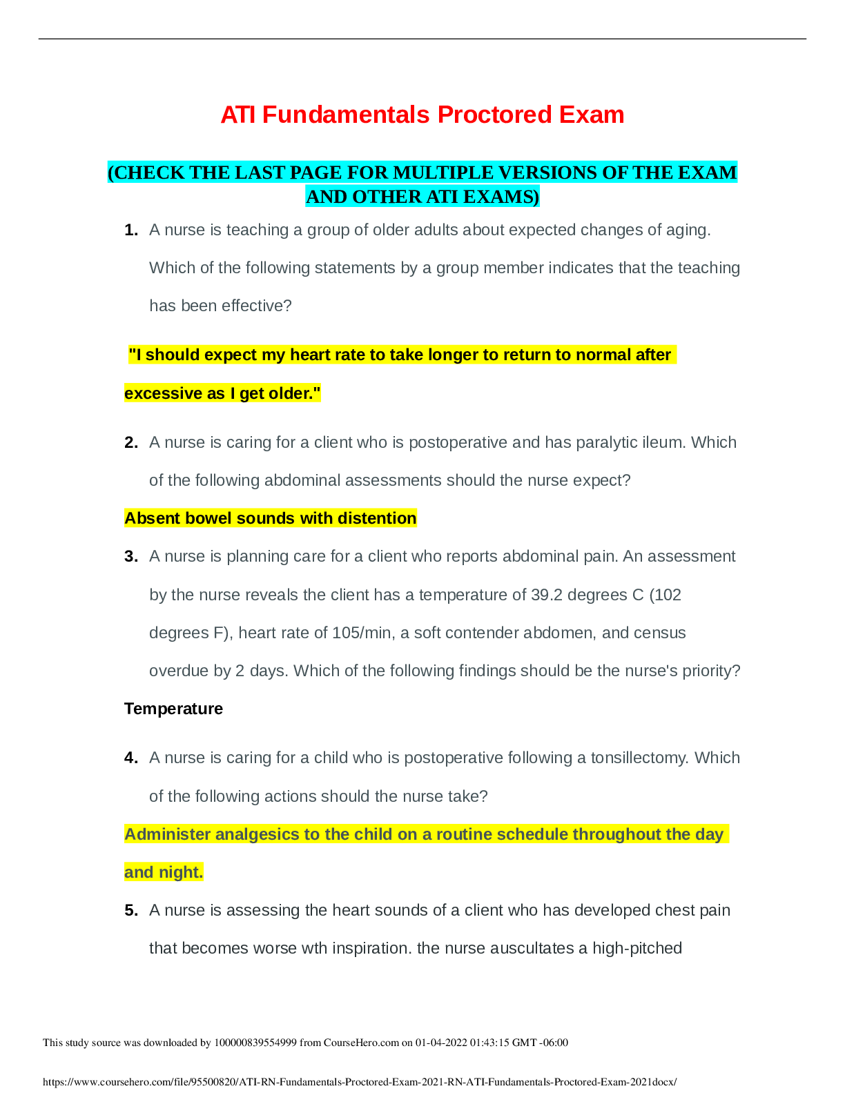 ATI Fundamentals Proctored Exam