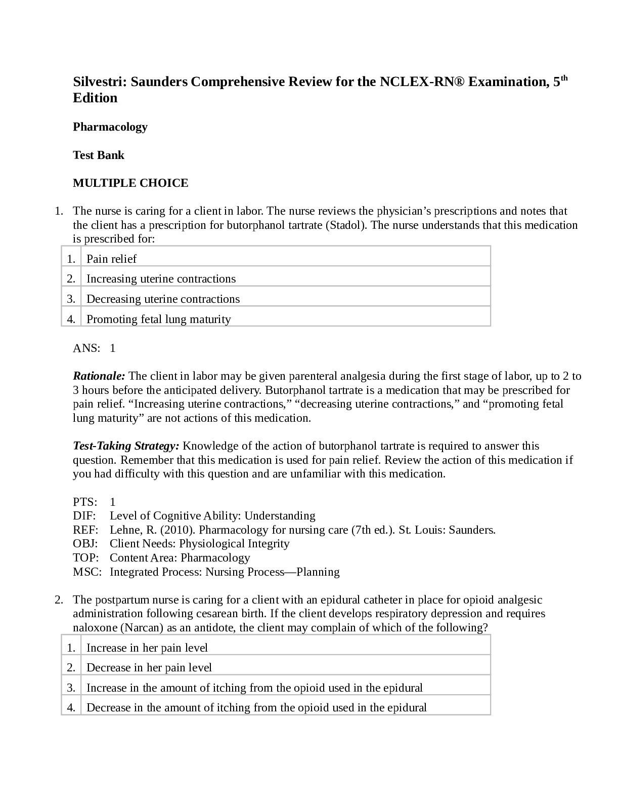 Evolve NCLEX Prep Q&A Pharmacology testbank