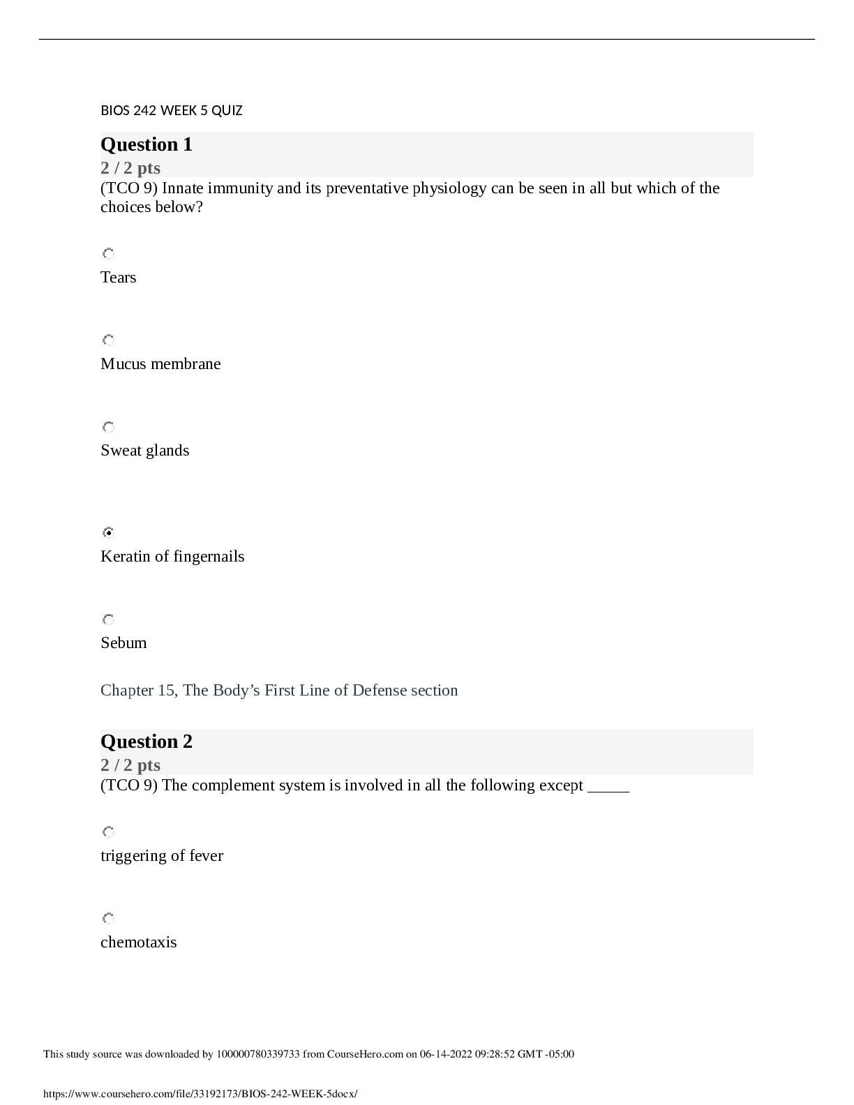 BIOS 242 WEEK 5 QUIZ