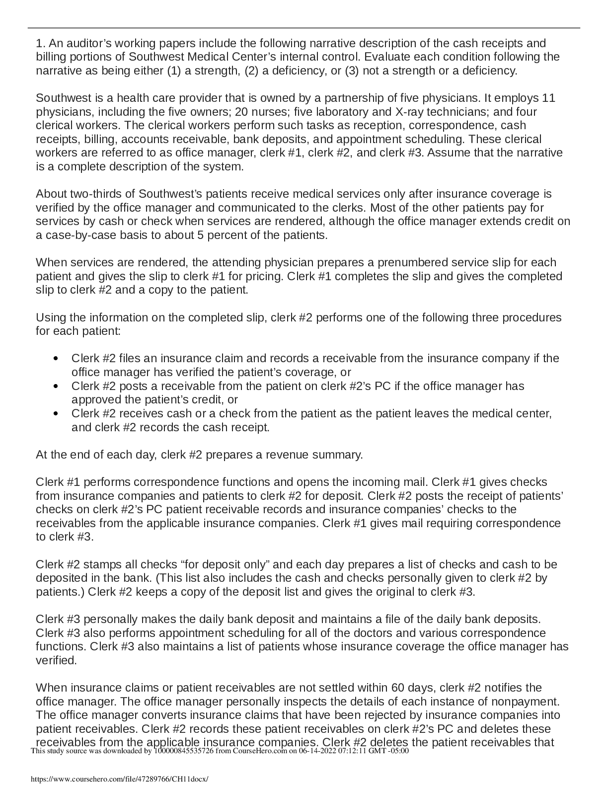 Simulation An auditor's working papers include the followin...