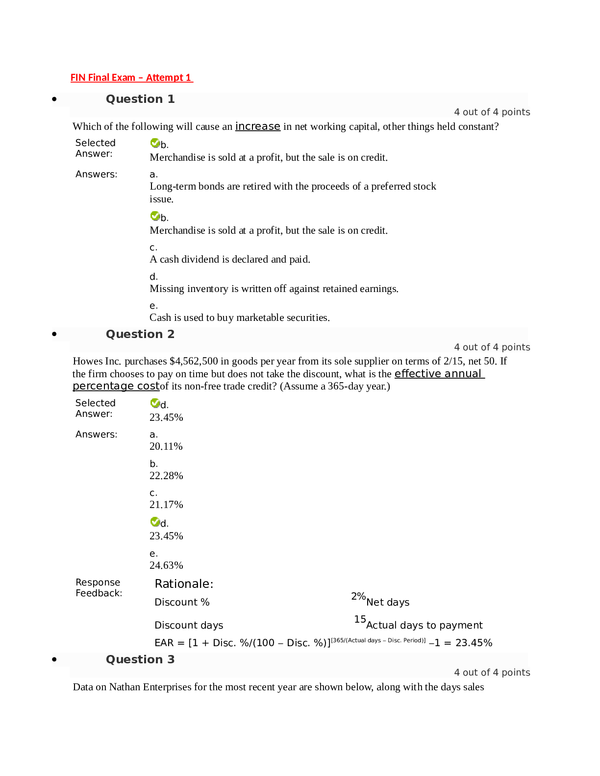 FIN Final Exam – Attempt 1