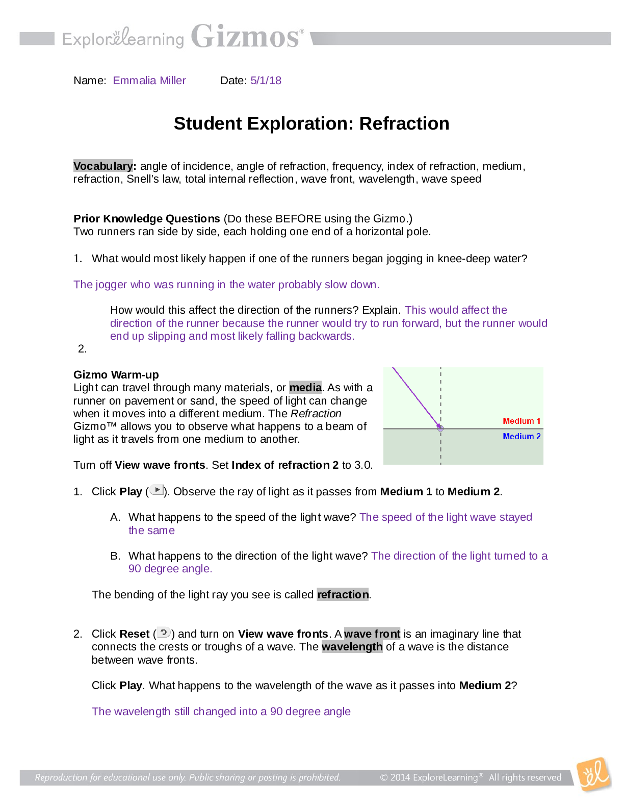 Student Exploration: Refraction