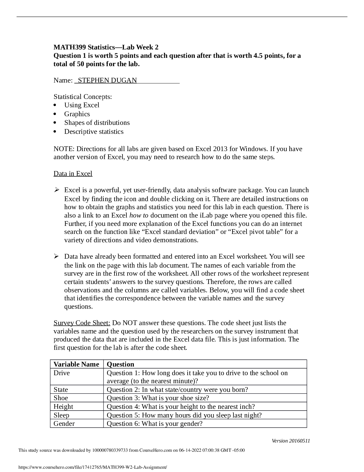 MATH399 Statistics Lab Week 2