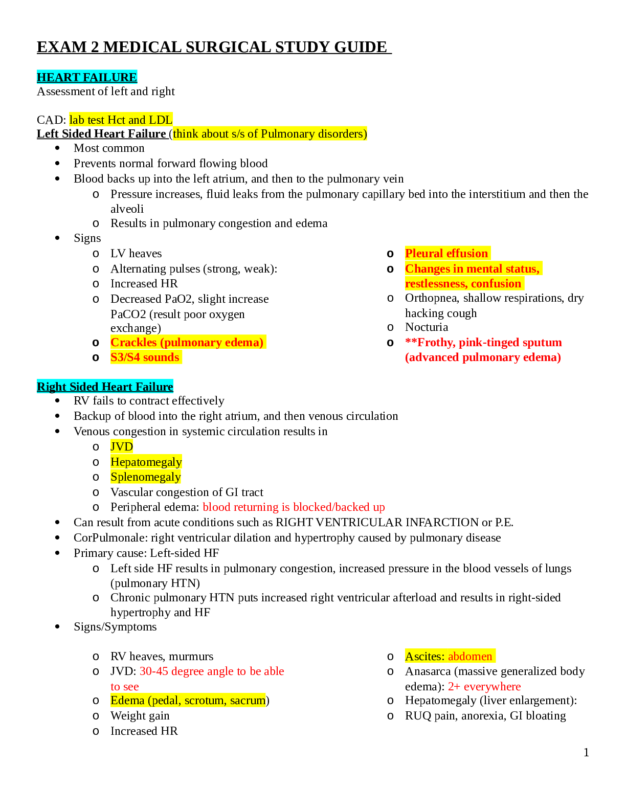 EXAM 2 MEDICAL SURGICAL STUDY GUIDE