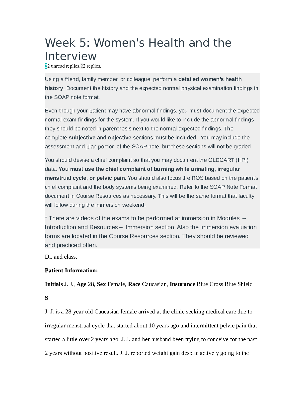 Women's Health and the Interview Week 5