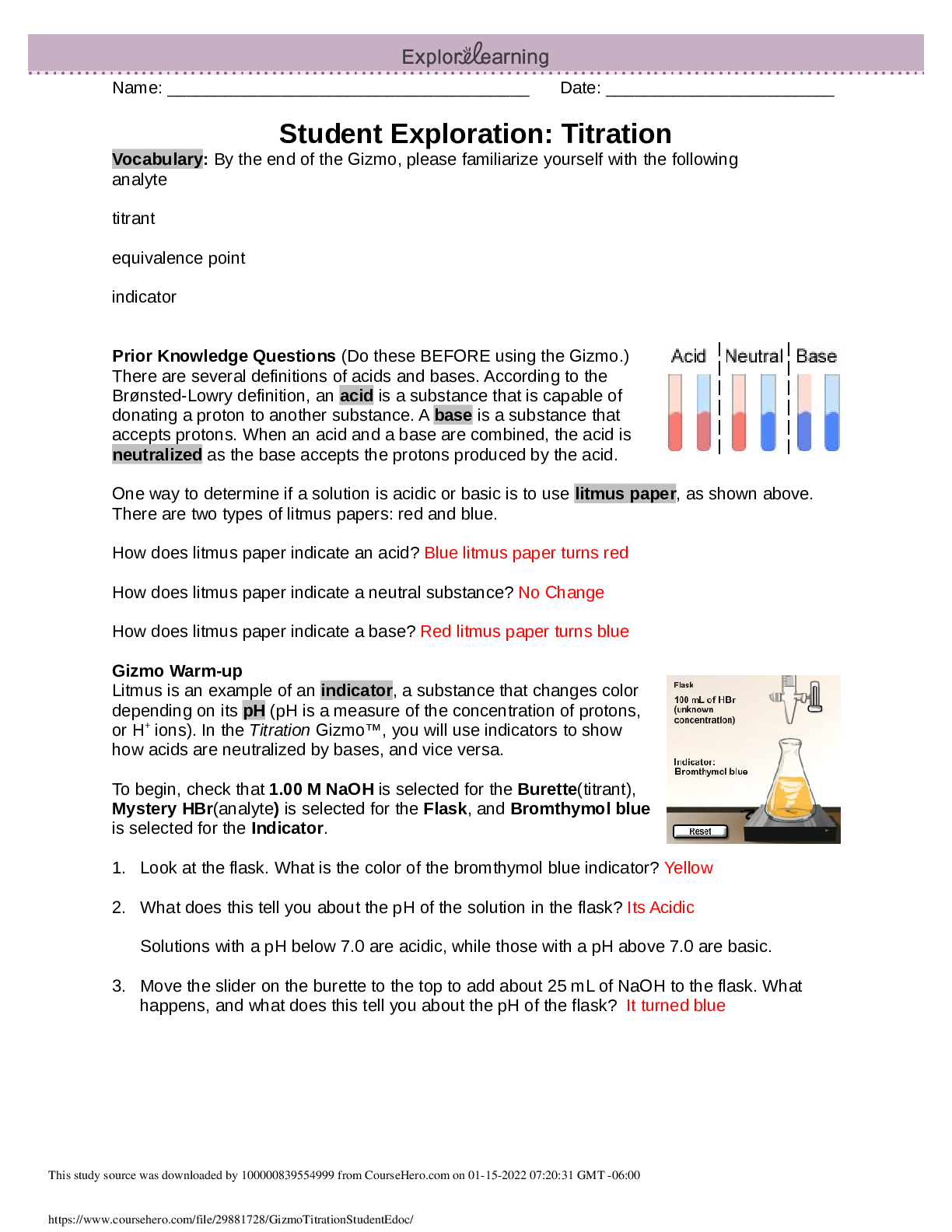 Student Exploration: Titration