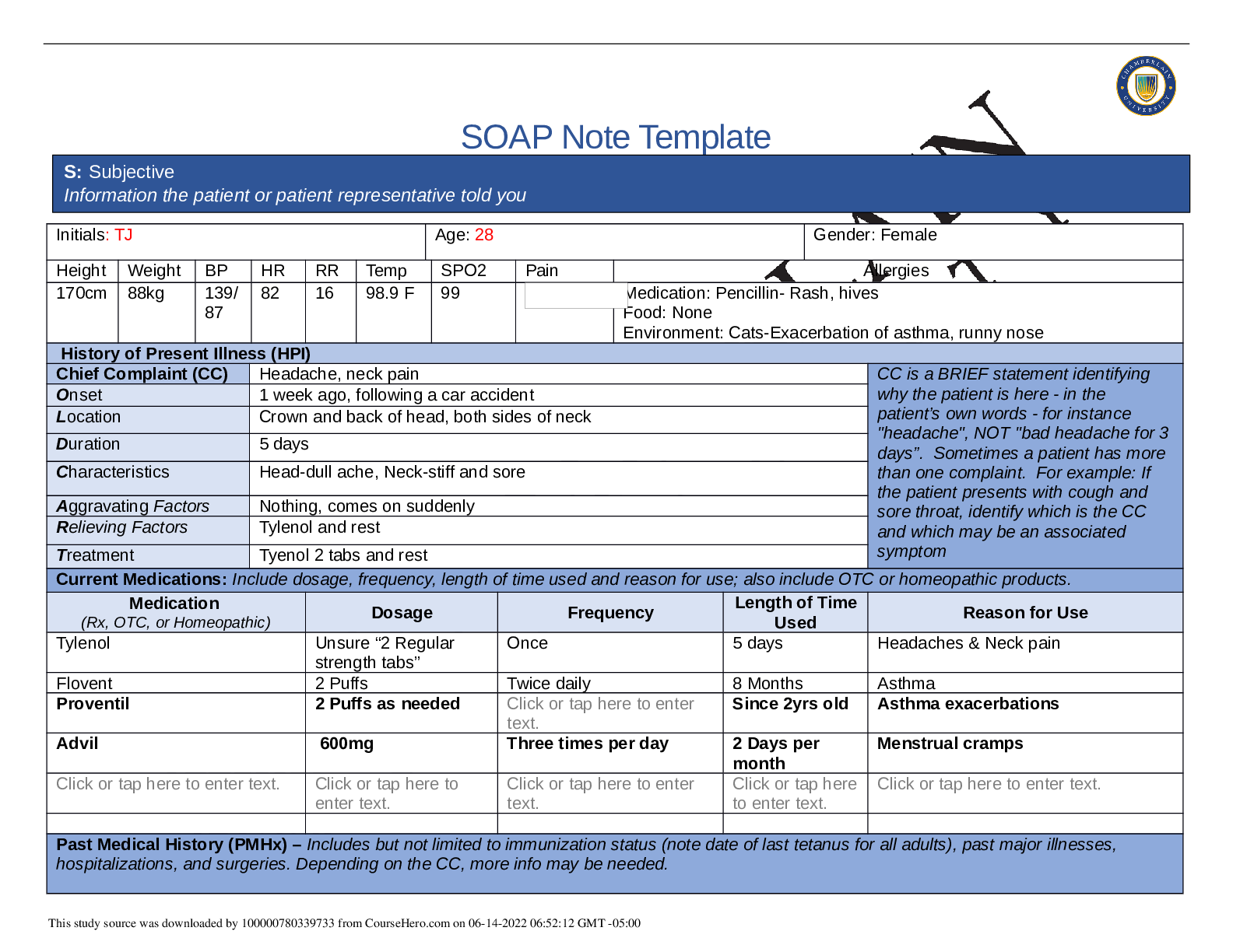 NR509 SOAP Note Template week 3