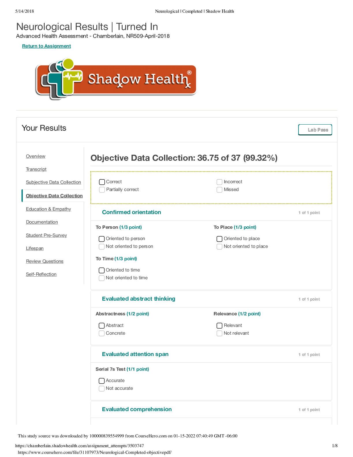 Neurological Results | Turned In