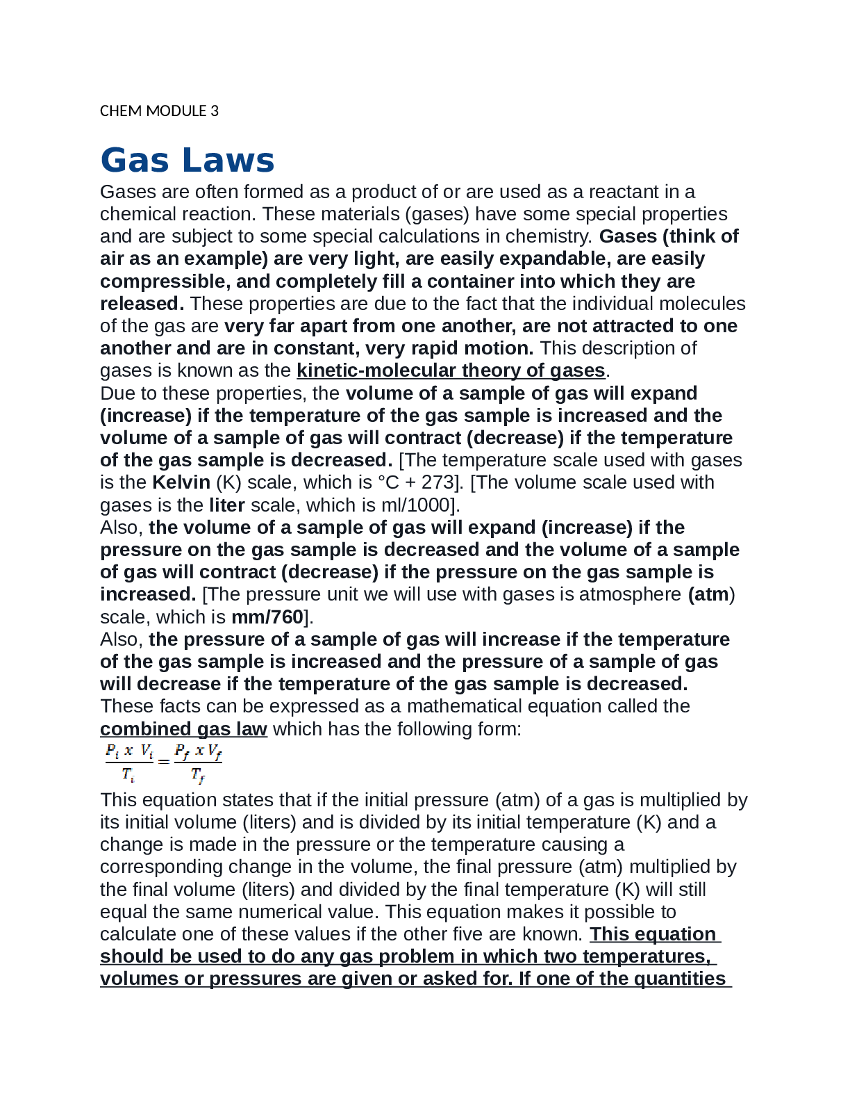 CHEM MODULE 3 Gas Laws