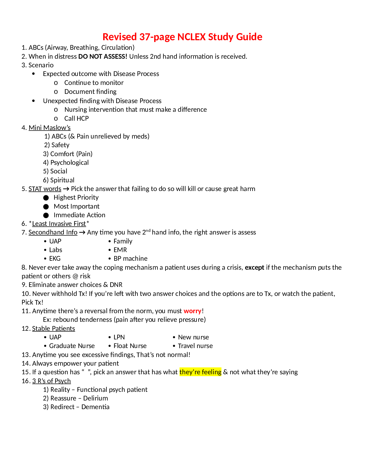 Revised 37-page NCLEX Complete Study Guide