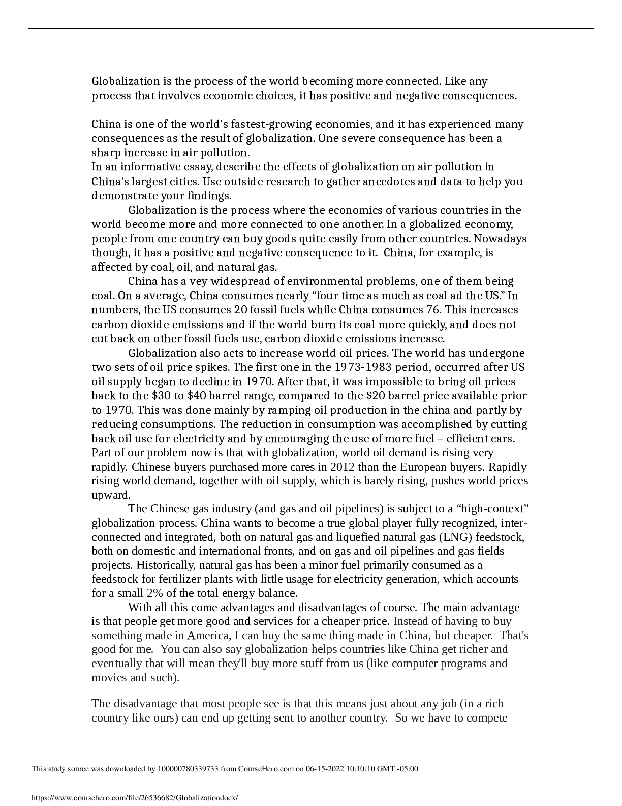 Effects of Globalization on Air Pollution in China