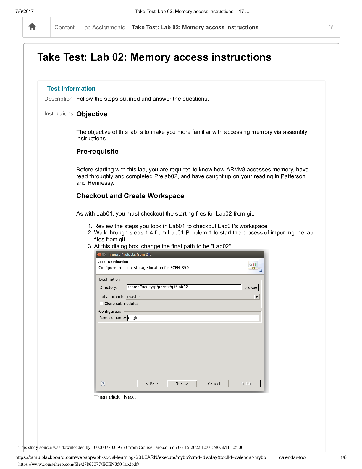 ARMv8 Memory Access | ECEN350 Lab 02 Test & Guide